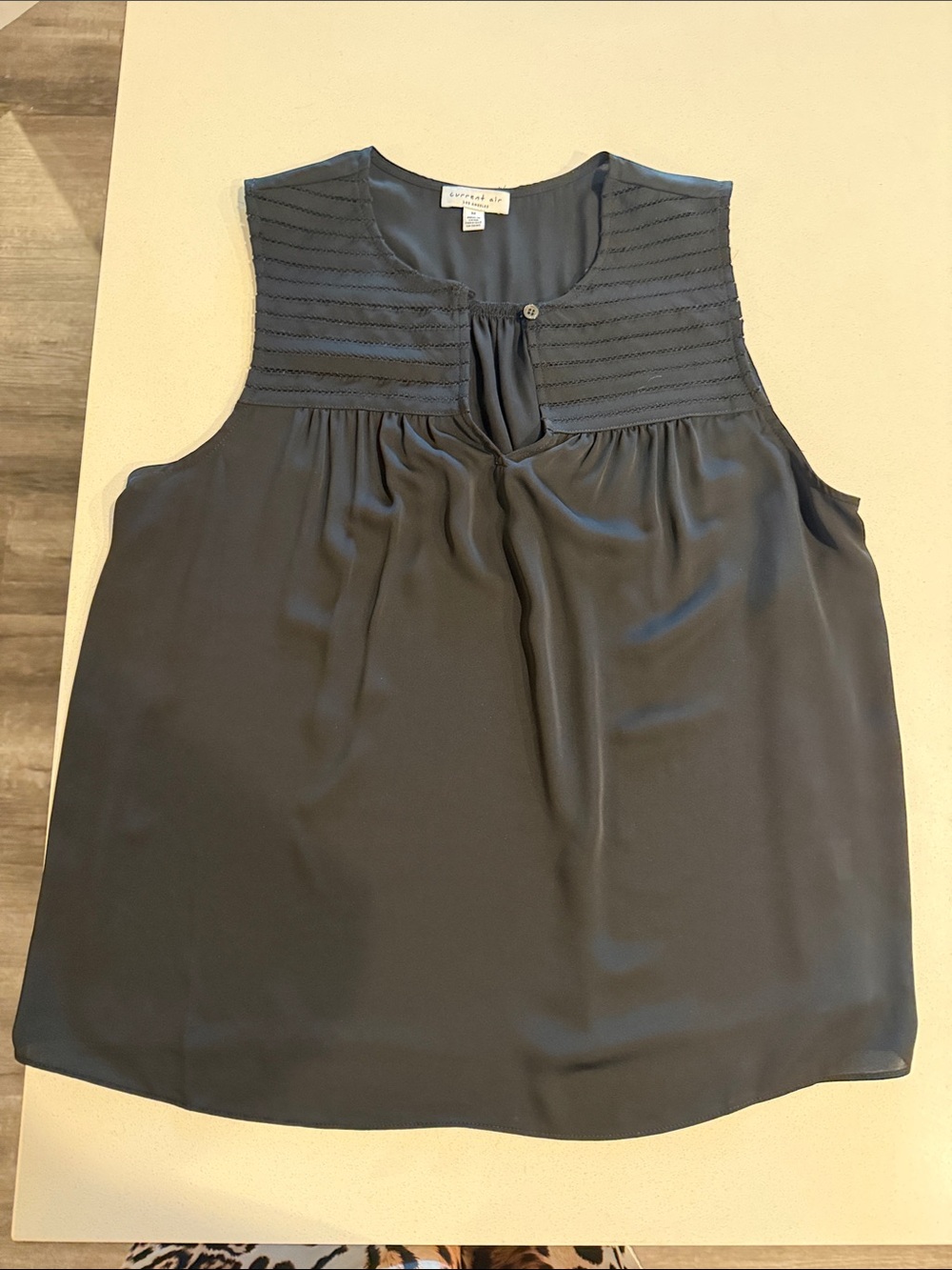 Current Air Black Sleeveless Pintuck Yoke Blouse